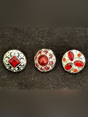 Women's Red Snap Dots for interchangeable  earrings Silver-Tone Accents
